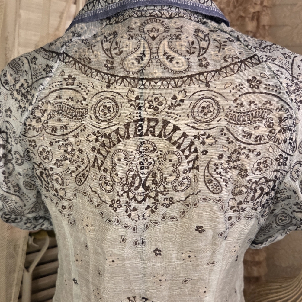 ♡ ️zimmermann blue paisley silk linen button up blouse ♡ - Picture 4 of 6